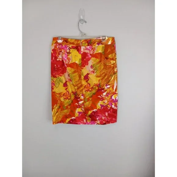 J. Crew Factory Patterned Pencil Skirt Orange Size 4 - Picture 1 of 4